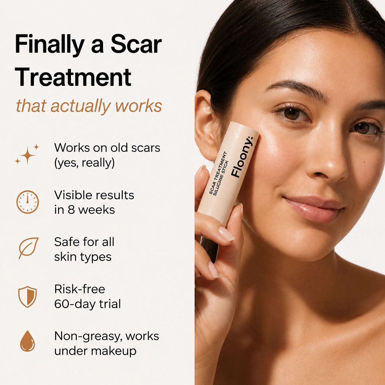 Before and after acne scar improvement with Floony